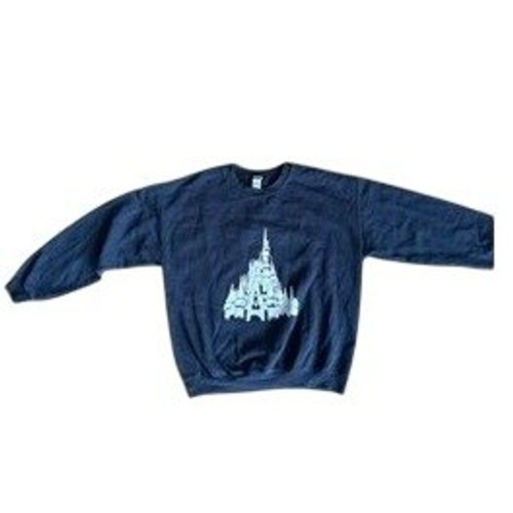 Gildan Disney Parks Cinderella Castle Sweatshirt Navy Blue Cotton Blend Large